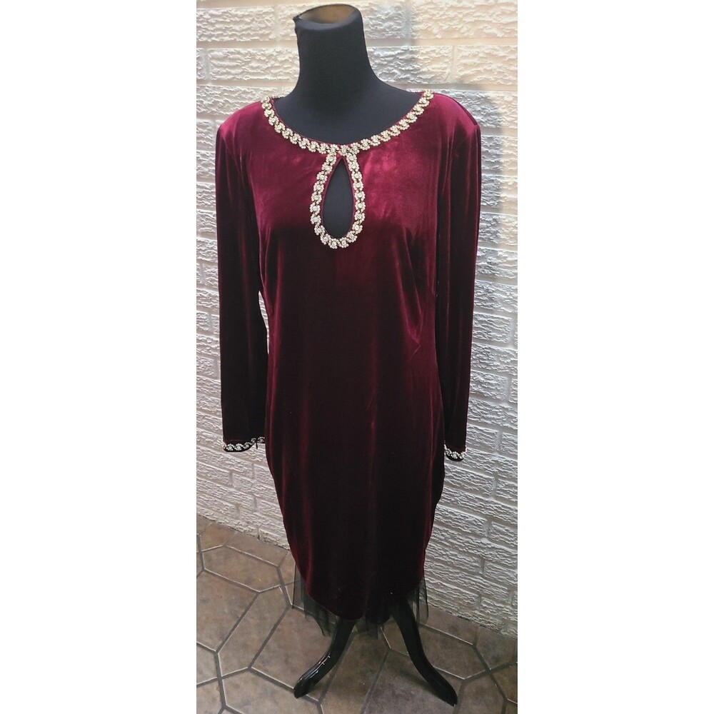 Vince Camuto Women's Beaded Keyhole Lined Midi Dress, Sz 14, Wine, $178